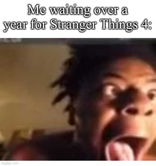 [insert clever title here] | Me waiting over a year for Stranger Things 4: | image tagged in memes,funny | made w/ Imgflip meme maker
