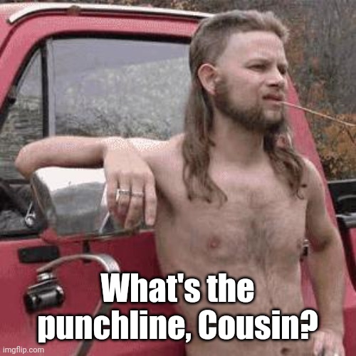 almost redneck | What's the punchline, Cousin? | image tagged in almost redneck | made w/ Imgflip meme maker