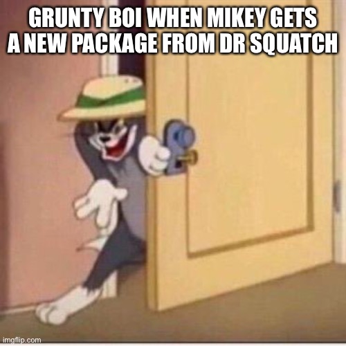 Sneaky tom | GRUNTY BOI WHEN MIKEY GETS A NEW PACKAGE FROM DR SQUATCH | image tagged in sneaky tom | made w/ Imgflip meme maker