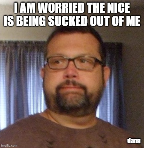 dang |  I AM WORRIED THE NICE IS BEING SUCKED OUT OF ME; dang | image tagged in life problems | made w/ Imgflip meme maker