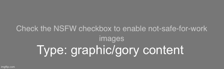 Check the NSFW checkbox to enable not-safe-for-work images | Type: graphic/gory content | image tagged in check the nsfw checkbox to enable not-safe-for-work images | made w/ Imgflip meme maker