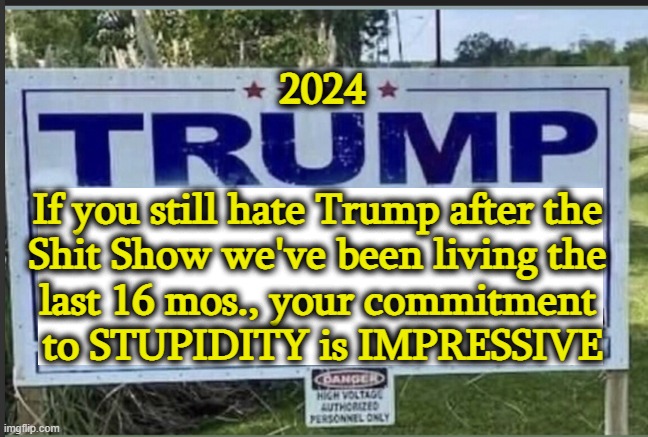 My Sentiments Exactly |  2024; If you still hate Trump after the 
Shit Show we've been living the 
last 16 mos., your commitment 
to STUPIDITY is IMPRESSIVE | image tagged in politics,joe biden,democrats,stupidity,commitment,shit show | made w/ Imgflip meme maker