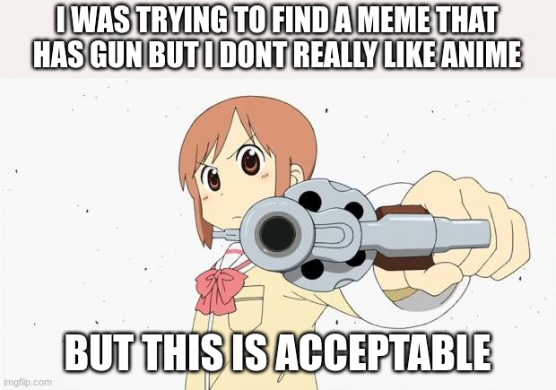 Acceptable have a nice life | I WAS TRYING TO FIND A MEME THAT HAS GUN BUT I DONT REALLY LIKE ANIME; BUT THIS IS ACCEPTABLE | image tagged in anime gun point,dank memes | made w/ Imgflip meme maker