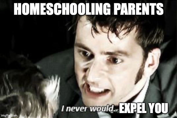 Doctor who i never would | HOMESCHOOLING PARENTS EXPEL YOU | image tagged in doctor who i never would | made w/ Imgflip meme maker