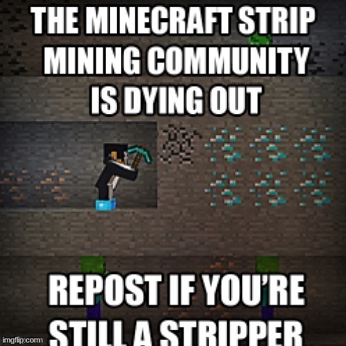 I technically still strip mine, I use a form of strip mining called branch mining (an improved version of strip mining) | made w/ Imgflip meme maker