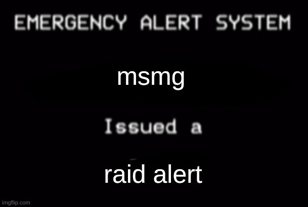 i think we are getting raided here | msmg; raid alert | image tagged in emergency alert system | made w/ Imgflip meme maker