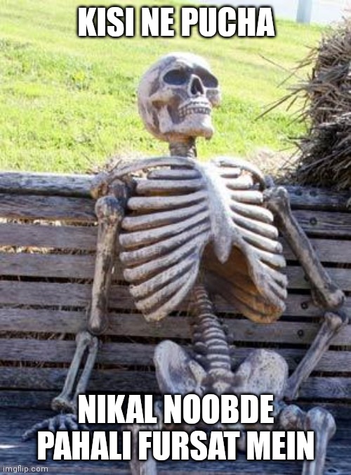 Waiting Skeleton Meme |  KISI NE PUCHA; NIKAL NOOBDE PAHALI FURSAT MEIN | image tagged in memes,waiting skeleton | made w/ Imgflip meme maker