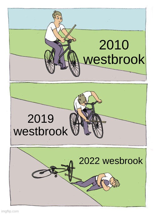 Bike Fall Meme | 2010 westbrook; 2019 westbrook; 2022 wesbrook | image tagged in memes,bike fall | made w/ Imgflip meme maker