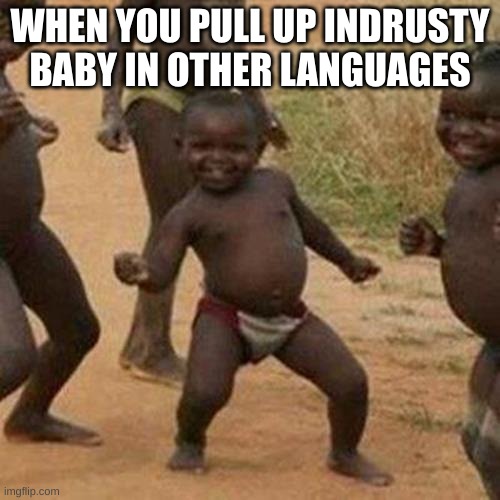 Indrusty baby | WHEN YOU PULL UP INDRUSTY BABY IN OTHER LANGUAGES | image tagged in memes,third world success kid | made w/ Imgflip meme maker