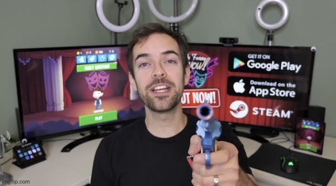 H | image tagged in jacksfilms gun | made w/ Imgflip meme maker