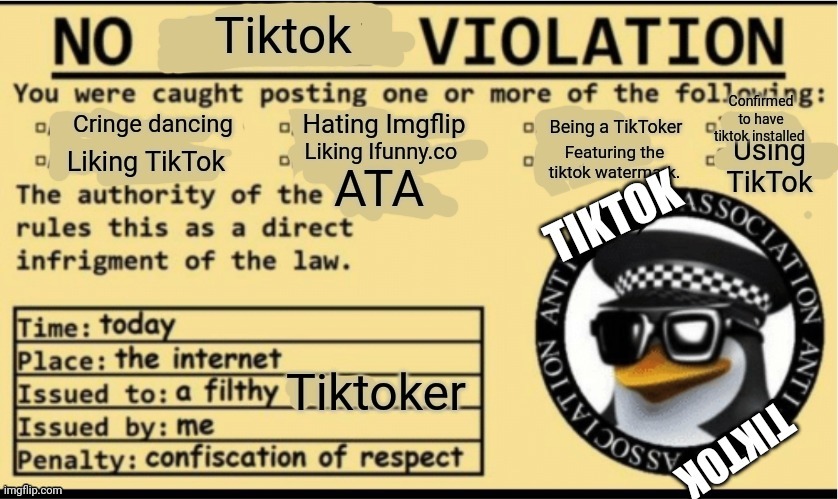 Turned this no anime template into a no tiktok template. | image tagged in no tiktok violation | made w/ Imgflip meme maker