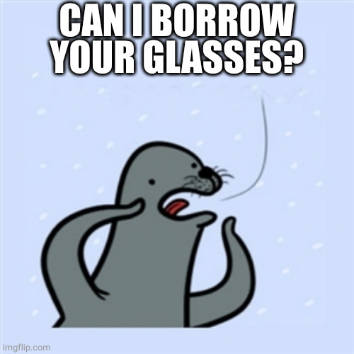 gay seal | CAN I BORROW YOUR GLASSES? | image tagged in gay seal | made w/ Imgflip meme maker