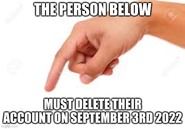 the person below | THE PERSON BELOW; MUST DELETE THEIR ACCOUNT ON SEPTEMBER 3RD 2022 | image tagged in the person below | made w/ Imgflip meme maker