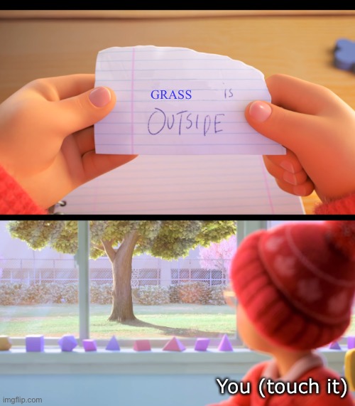 X is outside | GRASS; You (touch it) | image tagged in x is outside | made w/ Imgflip meme maker
