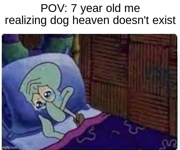 Relatable meme | POV: 7 year old me realizing dog heaven doesn't exist | image tagged in memes,funny,gifs,depression sadness hurt pain anxiety | made w/ Imgflip meme maker