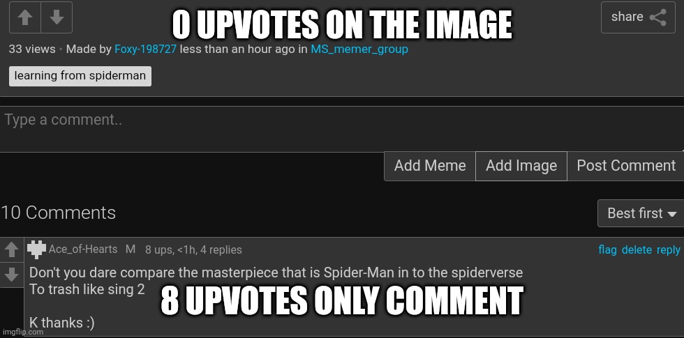 On the* | 0 UPVOTES ON THE IMAGE; 8 UPVOTES ONLY COMMENT | made w/ Imgflip meme maker