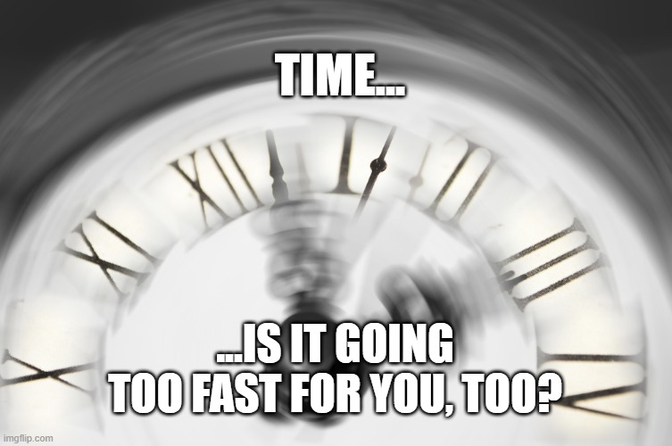 TIME... ...IS IT GOING TOO FAST FOR YOU, TOO? | image tagged in time | made w/ Imgflip meme maker