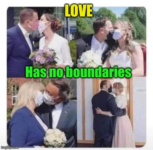 Holy Maskimony | LOVE; Has no boundaries | image tagged in mask,marriage,morons,getting married,common sense,no more | made w/ Imgflip meme maker