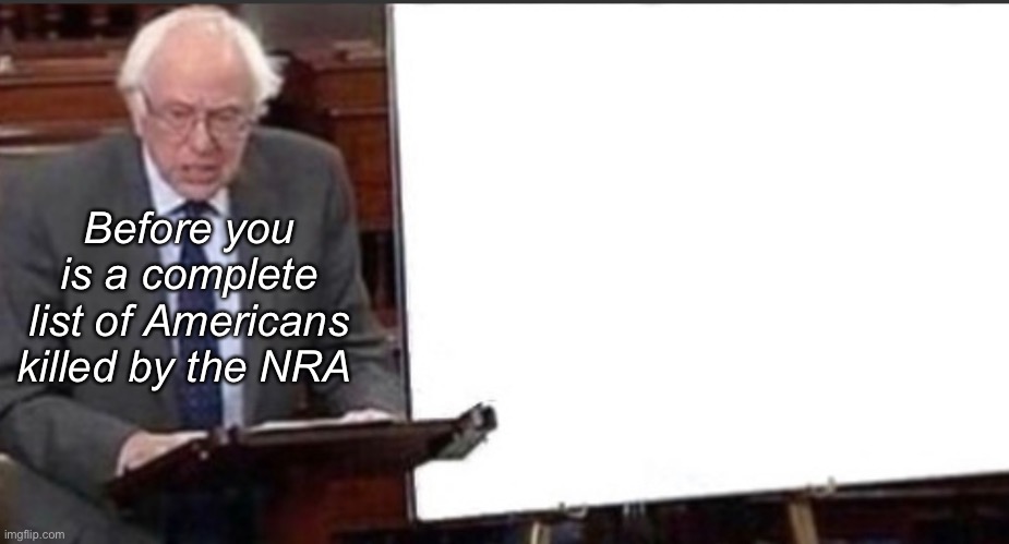 Surprisingly, this list is similar to Bernie’s work experience. | Before you is a complete list of Americans killed by the NRA | image tagged in politics,memes | made w/ Imgflip meme maker