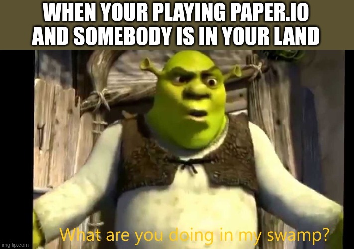 get out of my swamp | WHEN YOUR PLAYING PAPER.IO AND SOMEBODY IS IN YOUR LAND | image tagged in what are you doing in my swamp | made w/ Imgflip meme maker