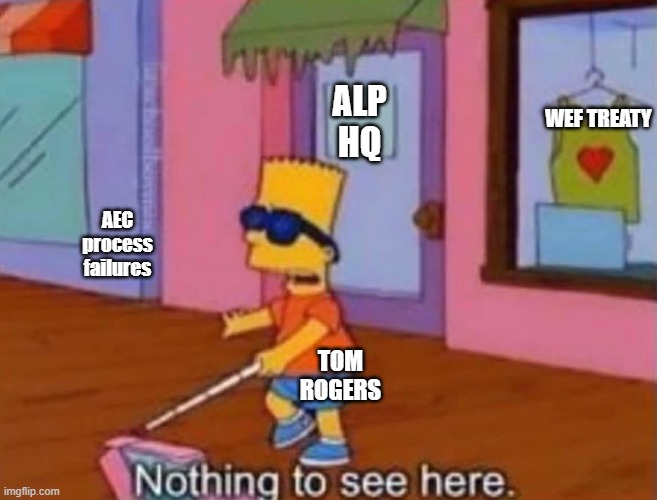 Nothing to see here | ALP HQ; WEF TREATY; AEC process failures; TOM ROGERS | image tagged in nothing to see here | made w/ Imgflip meme maker