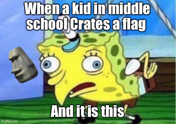 A kid | When a kid in middle school Crates a flag; And it is this | image tagged in mocking spongebob | made w/ Imgflip meme maker