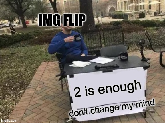 please change it | IMG FLIP; 2 is enough; don't change my mind | image tagged in memes,change my mind | made w/ Imgflip meme maker