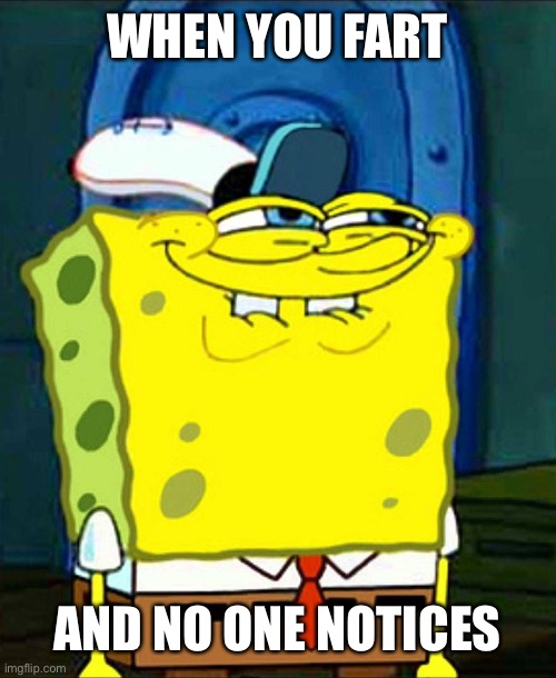Hehe ? | WHEN YOU FART; AND NO ONE NOTICES | image tagged in sponge bob suspicious face | made w/ Imgflip meme maker