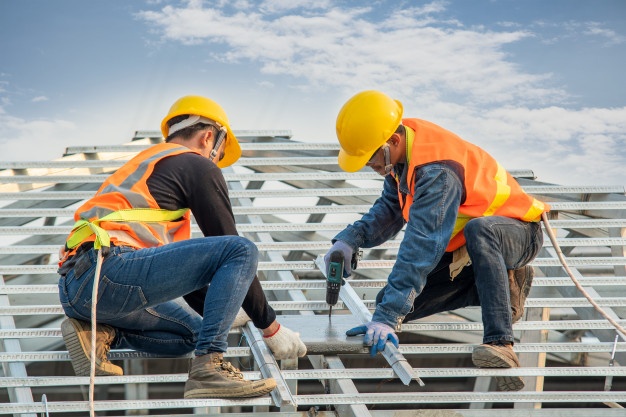 Construction workers on roof Blank Meme Template