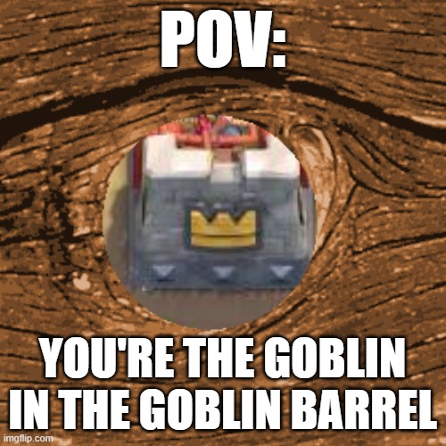 *insert goblin barrel sound effect* | POV:; YOU'RE THE GOBLIN IN THE GOBLIN BARREL | image tagged in blank white template,clash royale,pov | made w/ Imgflip meme maker
