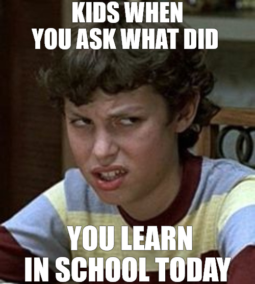 PLEASE | KIDS WHEN YOU ASK WHAT DID; YOU LEARN IN SCHOOL TODAY | image tagged in freaks and geeks | made w/ Imgflip meme maker