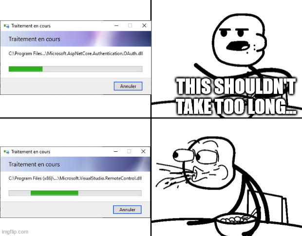 Cereal Guy | THIS SHOULDN'T TAKE TOO LONG... | image tagged in blank cereal guy,windows,computer | made w/ Imgflip meme maker