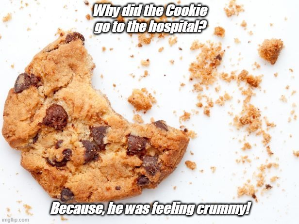 Dad Joke Meme Of The Day! | Why did the Cookie go to the hospital? Because, he was feeling crummy! | image tagged in dad joke,cookie,crummy,hospital,meme | made w/ Imgflip meme maker