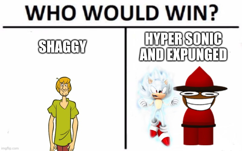 I joined Hyper Sonic and Expunged! | SHAGGY; HYPER SONIC AND EXPUNGED | image tagged in memes,who would win,shaggy,sonic the hedgehog,dave and bambi,choose wisely | made w/ Imgflip meme maker
