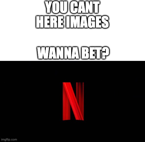 da duuunnn | YOU CANT HERE IMAGES; WANNA BET? | image tagged in you cant hear images,lol,netflix | made w/ Imgflip meme maker