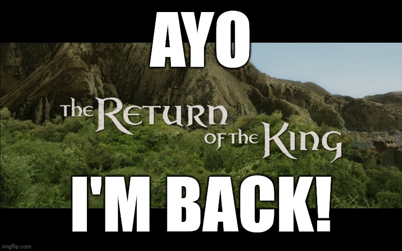 Return Of The King | AYO; I'M BACK! | image tagged in return of the king | made w/ Imgflip meme maker