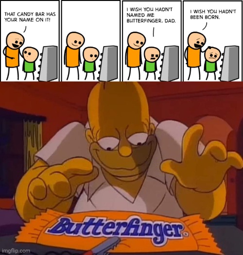 Butterfinger | image tagged in butterfinger homer,candy,cyanide and happiness,memes,comics/cartoons,comics | made w/ Imgflip meme maker