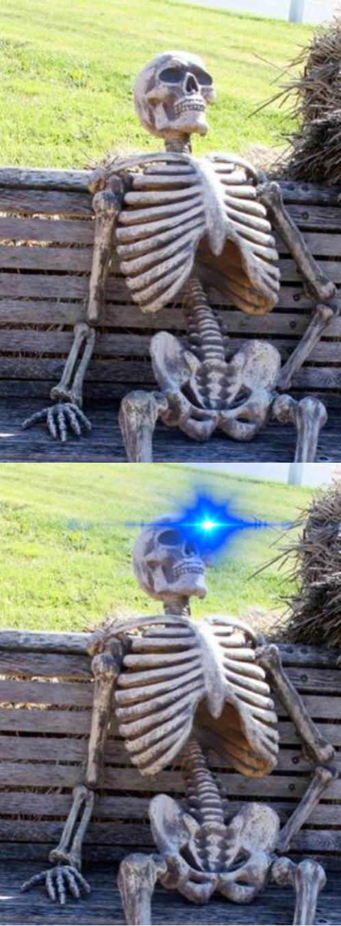 Skeleton Waiting then Awake Blank Meme Template