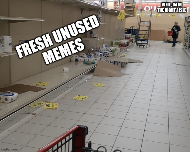 Empty grocery store | WELL, IM IN THE RIGHT AISLE FRESH UNUSED
MEMES | image tagged in empty grocery store | made w/ Imgflip meme maker