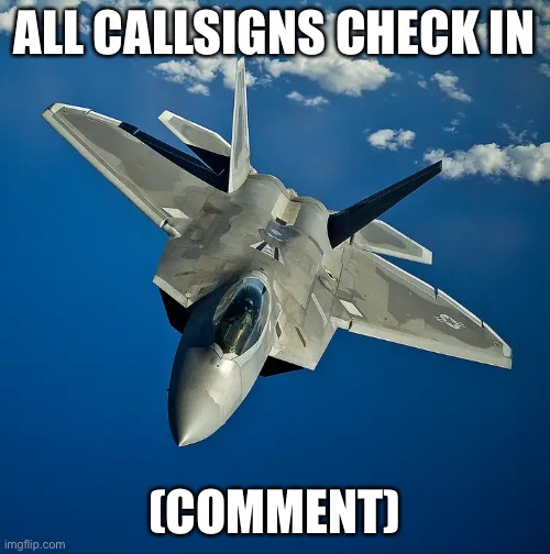 F22 | ALL CALLSIGNS CHECK IN; (COMMENT) | image tagged in f22 | made w/ Imgflip meme maker