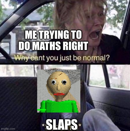 Why Can't You Just Be Normal | ME TRYING TO DO MATHS RIGHT; SLAPS | image tagged in why can't you just be normal | made w/ Imgflip meme maker