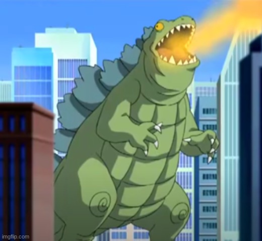 Reptar if he was redesigned by Legendary and put in an anime | image tagged in rugrats,sonic x,godzilla | made w/ Imgflip meme maker