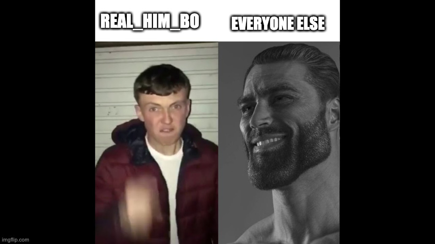 Chad vs average fan | REAL_HIM_BO EVERYONE ELSE | image tagged in chad vs average fan | made w/ Imgflip meme maker