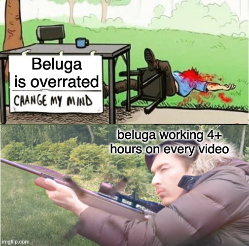 begulaaaaaa | Beluga is overrated; beluga working 4+ hours on every video | image tagged in youtube | made w/ Imgflip meme maker