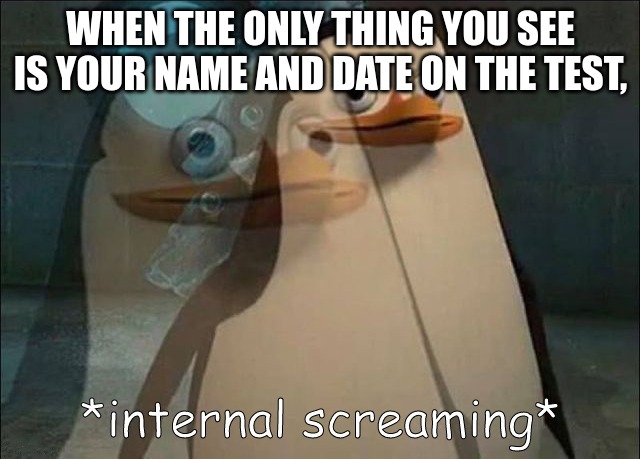 bob | WHEN THE ONLY THING YOU SEE IS YOUR NAME AND DATE ON THE TEST, | image tagged in private internal screaming | made w/ Imgflip meme maker