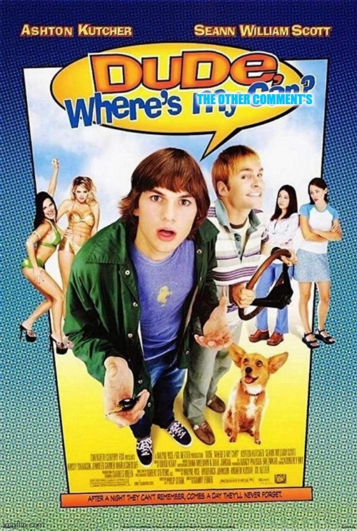 Dude Where's my car? | THE OTHER COMMENT'S | image tagged in dude where's my car | made w/ Imgflip meme maker