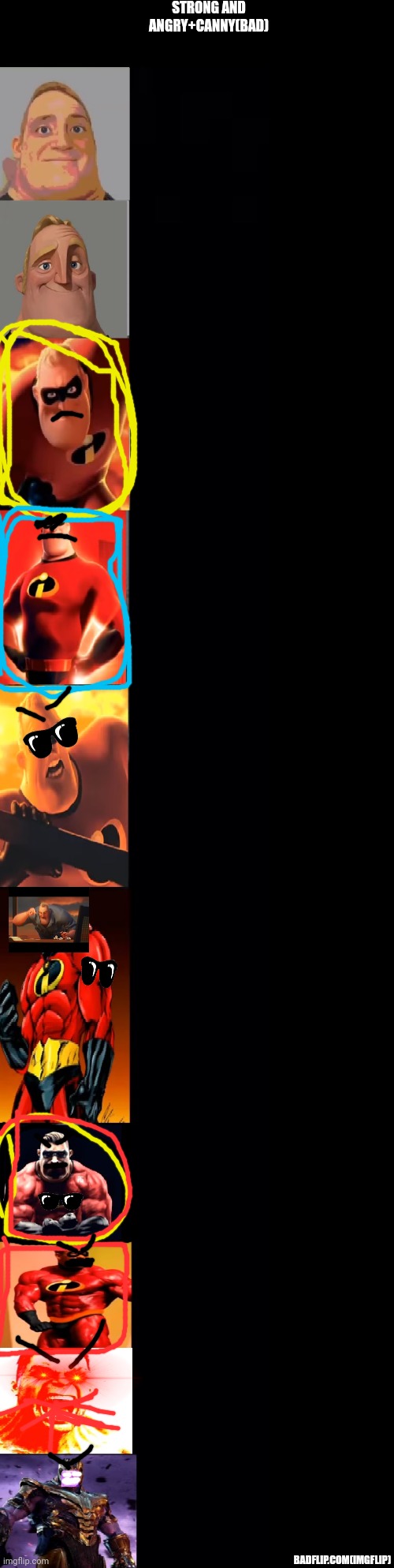 mr incredible becoming strong | STRONG AND ANGRY+CANNY(BAD); BADFLIP.COM(IMGFLIP) | image tagged in mr incredible becoming strong | made w/ Imgflip meme maker