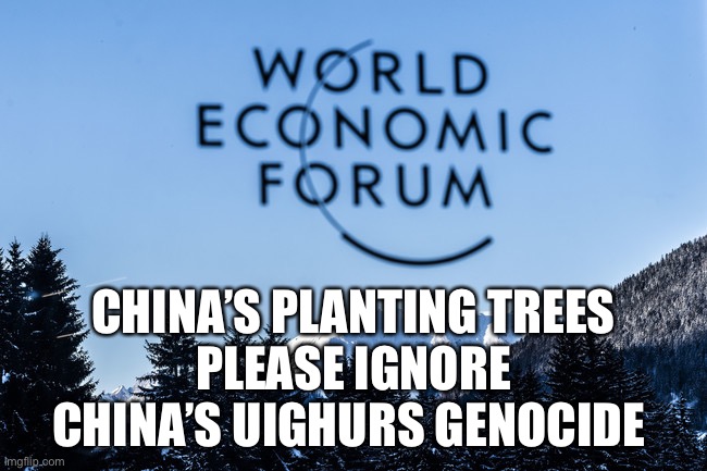 China is genocidal | CHINA’S PLANTING TREES
PLEASE IGNORE CHINA’S UIGHURS GENOCIDE | image tagged in wef,china,xi jinping | made w/ Imgflip meme maker