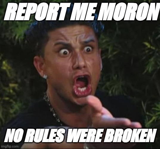 REPORT ME MORON NO RULES WERE BROKEN | made w/ Imgflip meme maker