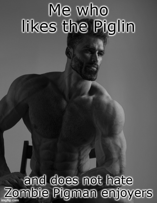 Giga Chad | Me who likes the Piglin and does not hate Zombie Pigman enjoyers | image tagged in giga chad | made w/ Imgflip meme maker